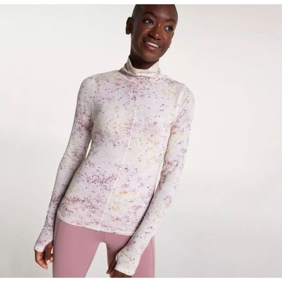 Calia by Carrie Underwood Womens Splatter Print Mock Neck Thumbhole Long Sleeve - Picture 1 of 11